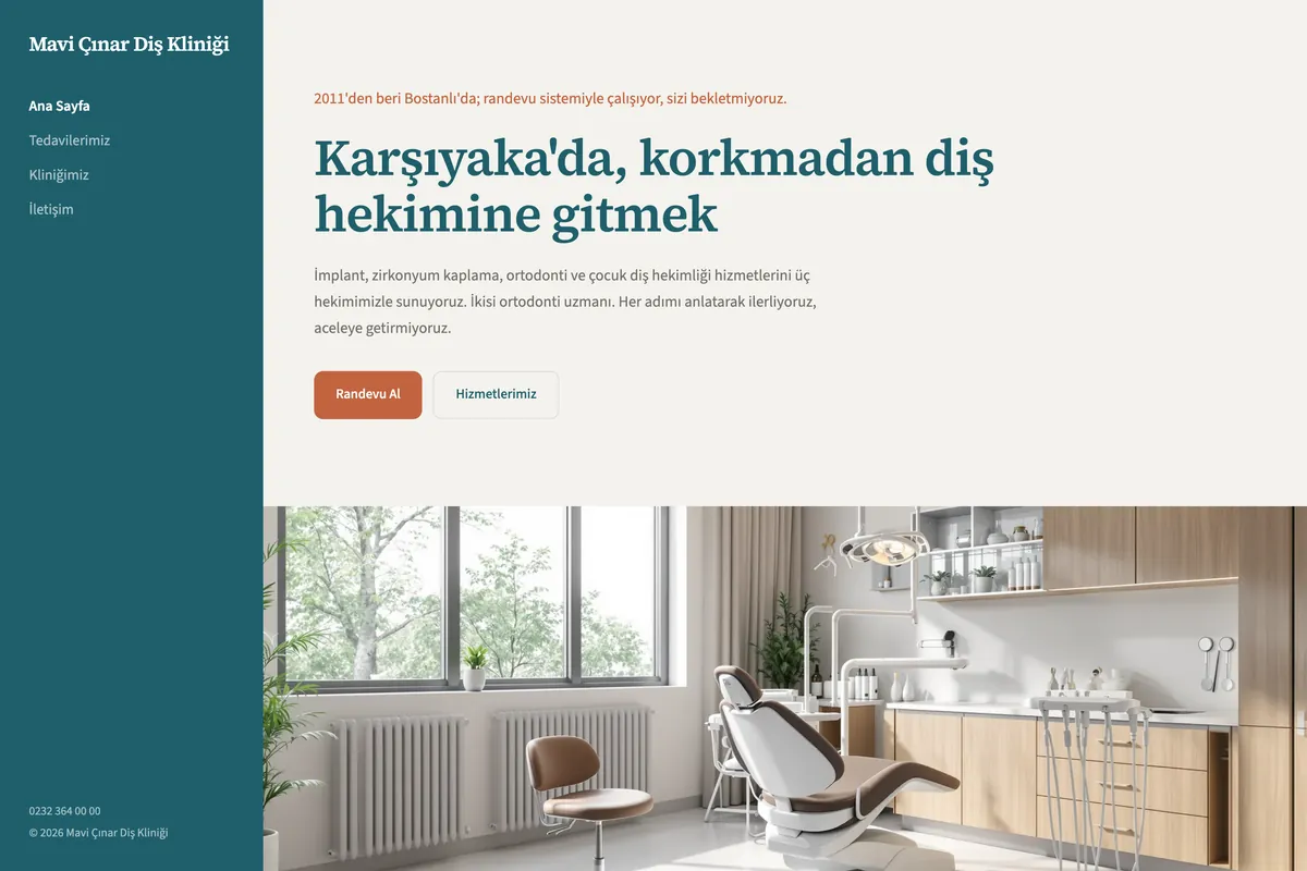 Mavi Çınar Diş Kliniği — Üreteç ile üretilmiş Ağız sitesi