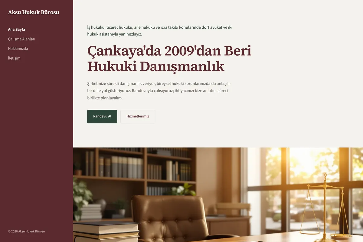 Aksu Hukuk Bürosu — Üreteç ile üretilmiş Avukatlık sitesi