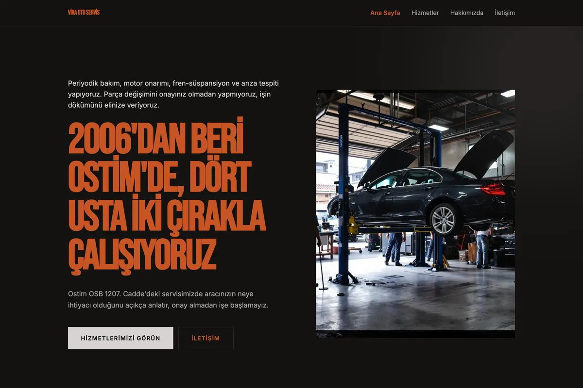 Vira Oto Servis — Üreteç ile üretilmiş Otomobil bakım sitesi